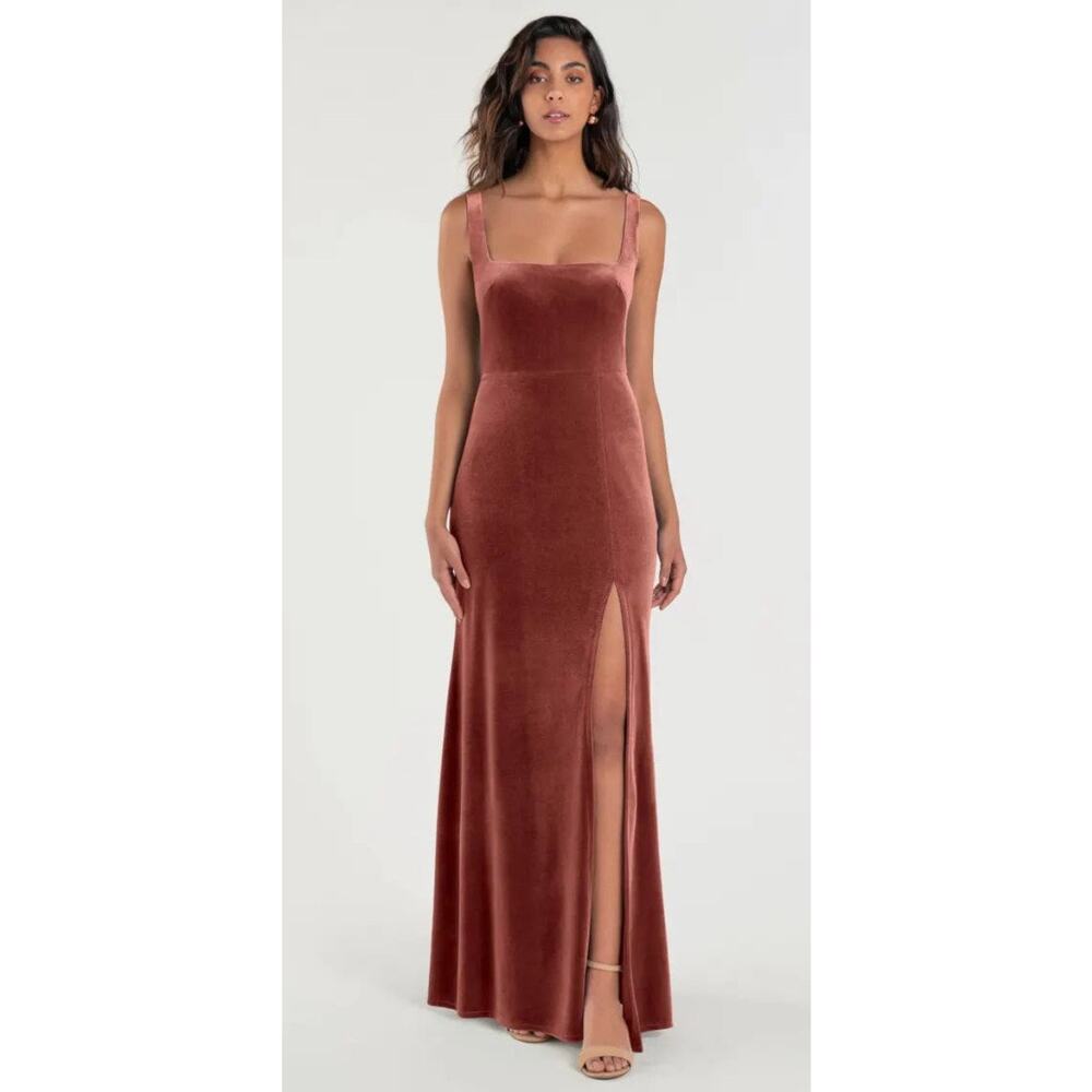 Jenny Yoo NWT Mara Rose Velvet Front Slit Maxi Dress Size 10